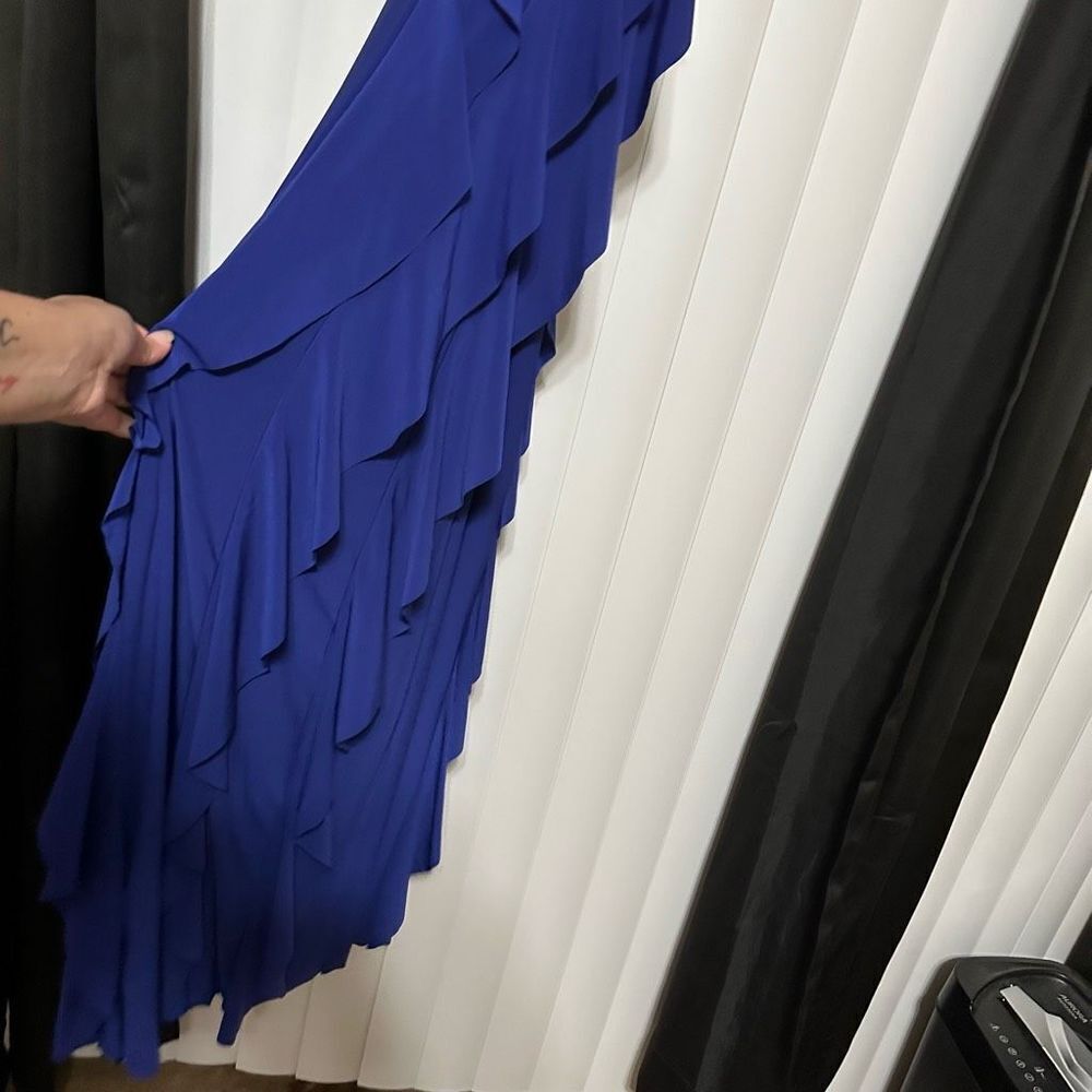 Betsy Adam Royal blue formal dress, layered ruffles going down dress, lightly pa - Picture 6 of 12